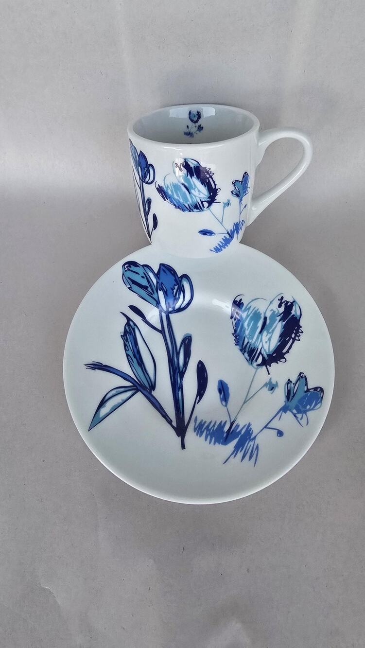 Heinen Delfts Blauw Cup & Saucer Delft Blue Holland Tulip Coffee Tea Porcelain